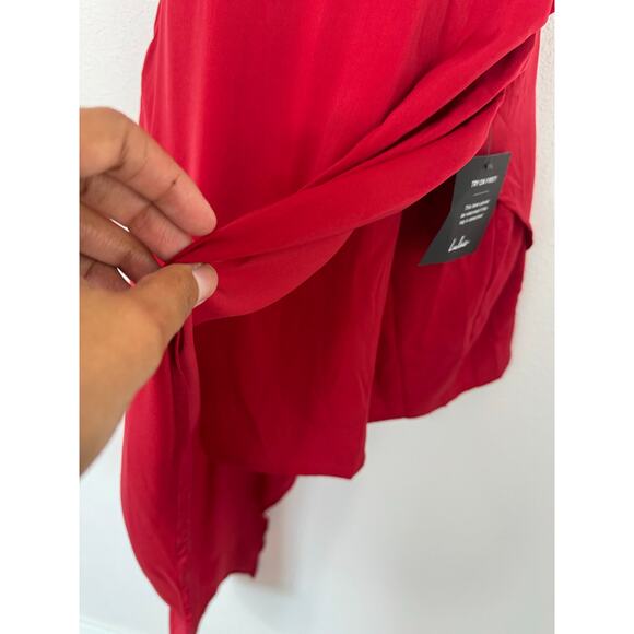 Lulus Red Asymmetrical Wrap Midi Dress Size Small NWT High Low Hem - Picture 10 of 11